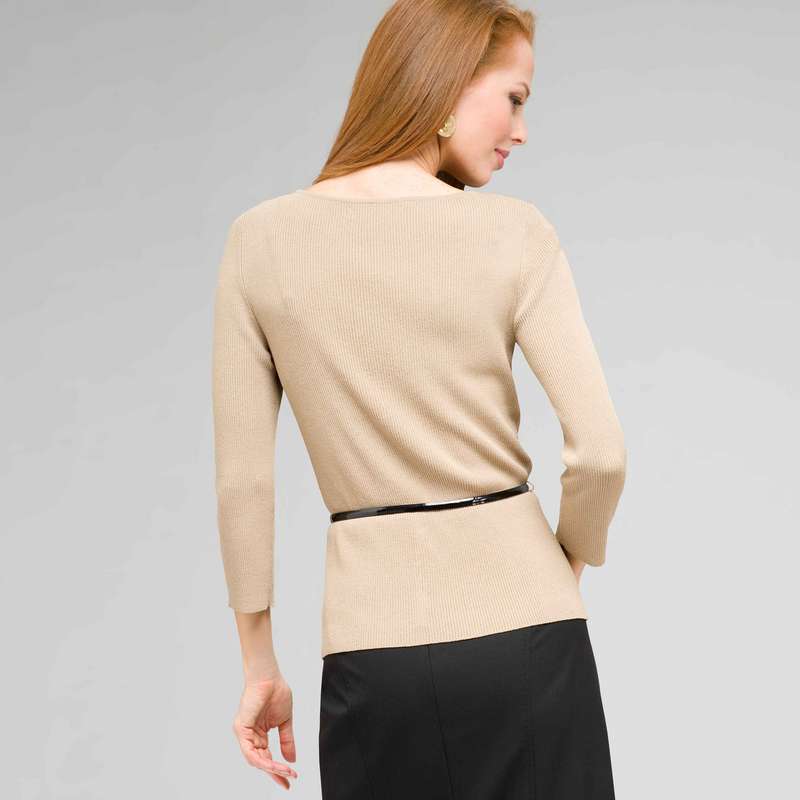 Belted Ribbed Boat Neck Sweater, New Rattan, large image number 1