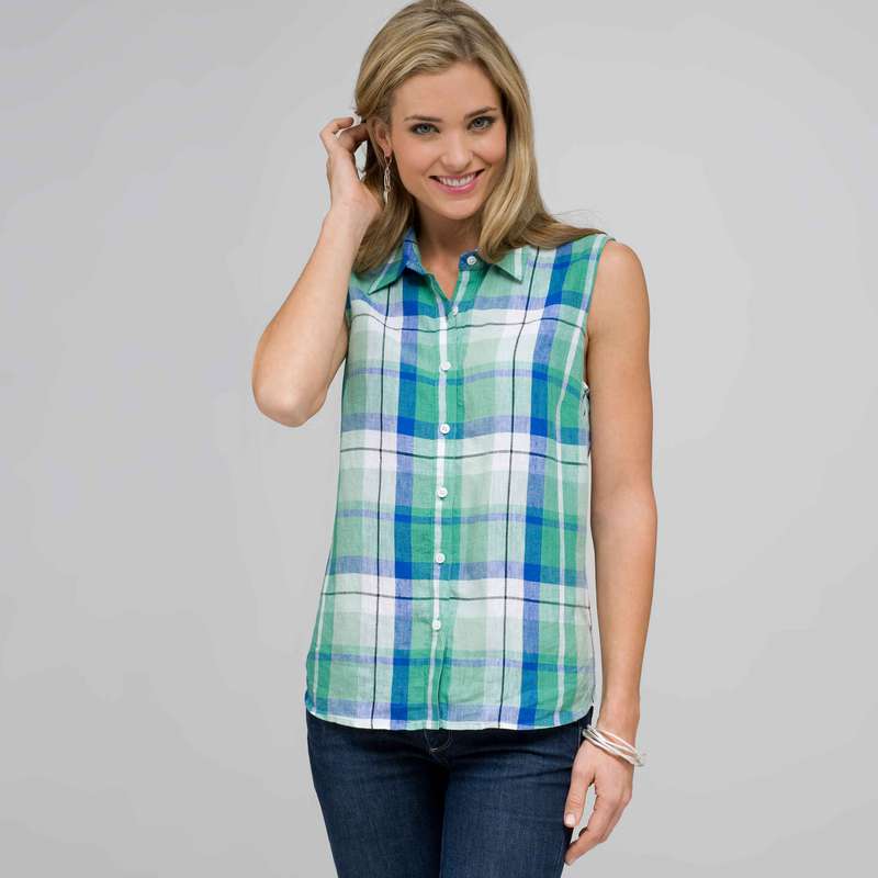 Sleeveless Button Down Shirt, Multi, large image number 0
