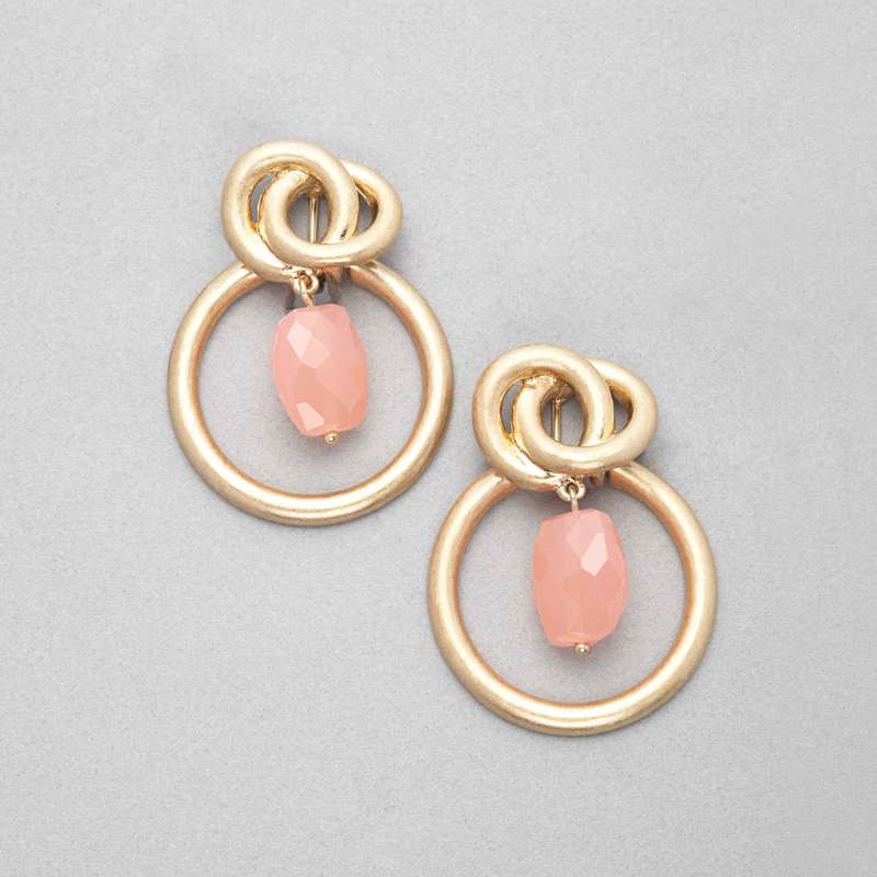 Pink Quartz Hoop Earring, Gold, large image number 0